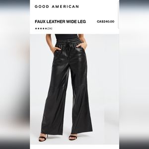 BNWT Good American Faux Leather Wide Leg Pants with Elasticized Waist - Size XL